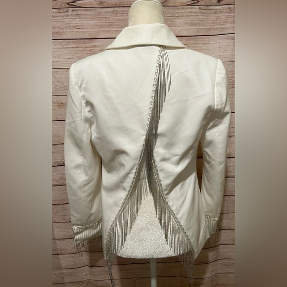 Athena Women’s open back silver chain white blazer jacket size small. - Picture 7 of 15